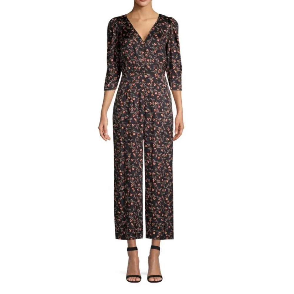Rebecca Taylor Lia Black Floral Silk Jumpsuit NWT